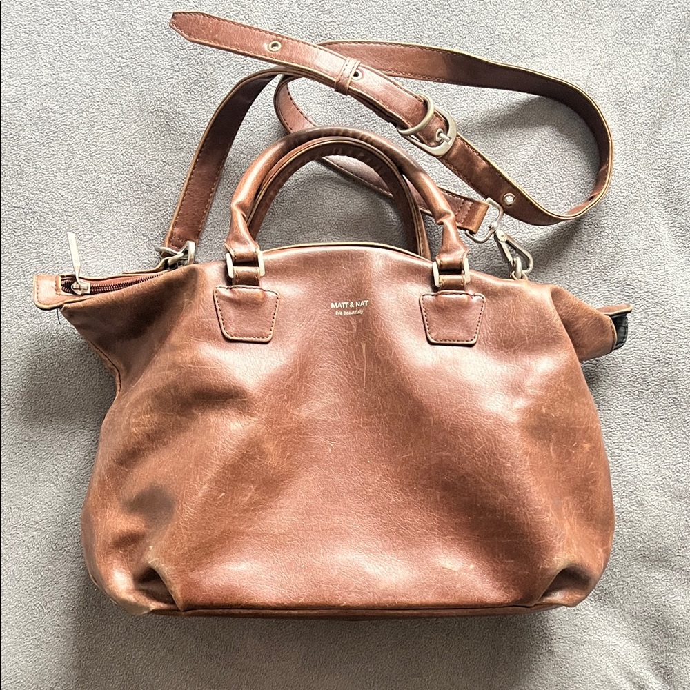 Brown Matt&Nat Vegan leather bag with handles and strap